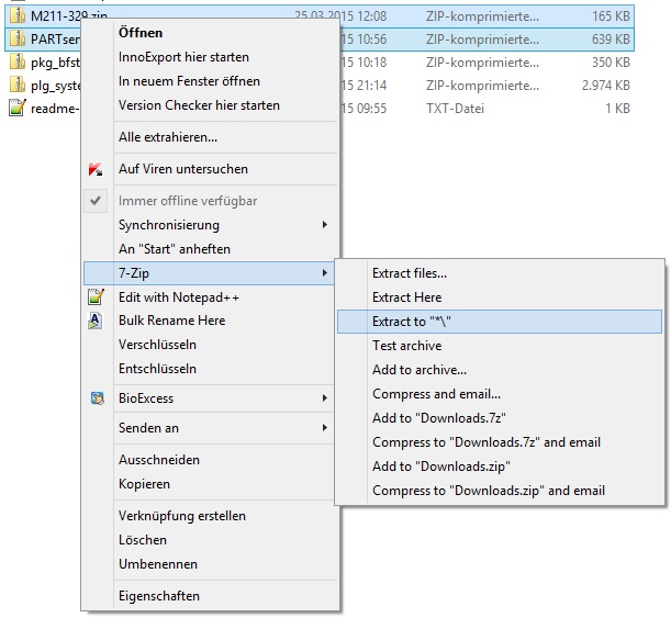 Windows Explorer mit 7-Zip im Einsatz