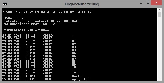 Eingabeaufforderung mit Befehlen