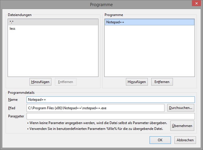 Programme-Dialog von FireFTP